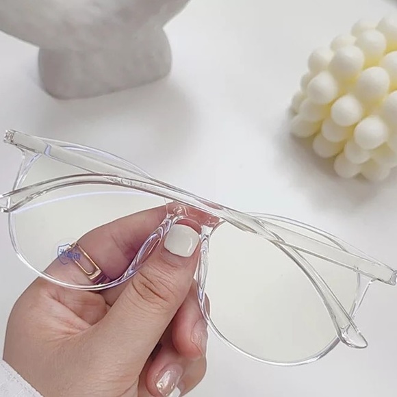 Glass frames optical transparent blue light blocking glasses computer round - Picture 15 of 16